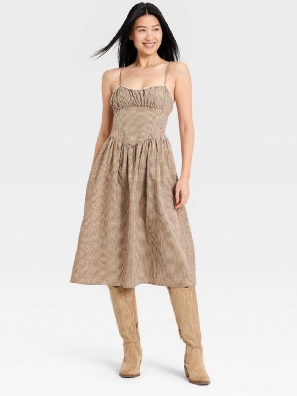 NWT A New Day Brown Gingham Seersucker Dress Size Medium